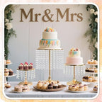 Metal Mirror Cake Stand Set with Crystal Pendants - Elegant Dessert Table Display for Weddings, Birthday, alternate view 2