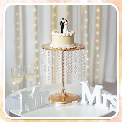 Metal Mirror Cake Stand Set with Crystal Pendants - Elegant Dessert Table Display for Weddings, Birthday, alternate view 5
