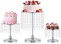Metal Mirror Cake Stand Set with Crystal Pendants - Elegant Dessert Table Display for Weddings, Birthday