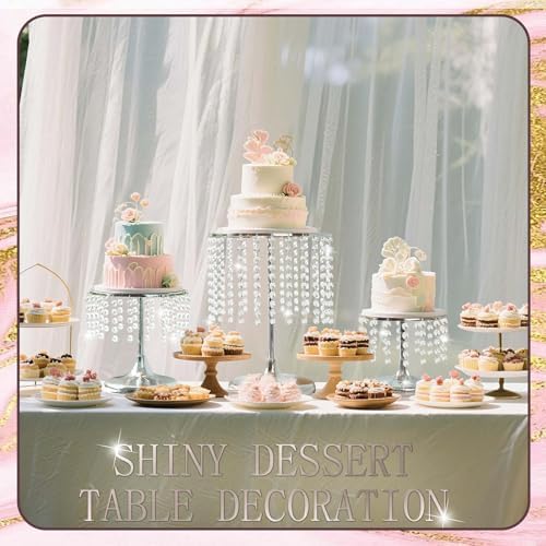 Metal Mirror Cake Stand Set with Crystal Pendants - Elegant Dessert Table Display for Weddings, Birthday, alternate view 2