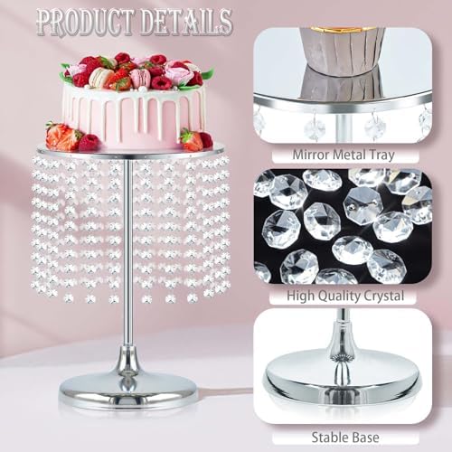 Metal Mirror Cake Stand Set with Crystal Pendants - Elegant Dessert Table Display for Weddings, Birthday, alternate view 5