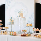 Metal Mirror Cake Stand Set with Crystal Pendants - Elegant Dessert Table Display for Weddings, Birthday, alternate view 6