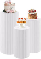 Metal Pleated Cylinder Pedestal Stands for Party, 3 Pieces Heavy Duty Round Cake Pedestal Stand Display Plinth