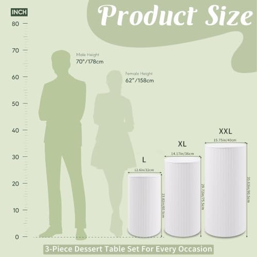 Metal Pleated Cylinder Pedestal Stands for Party, 3 Pieces Heavy Duty Round Cake Pedestal Stand Display Plinth, alternate