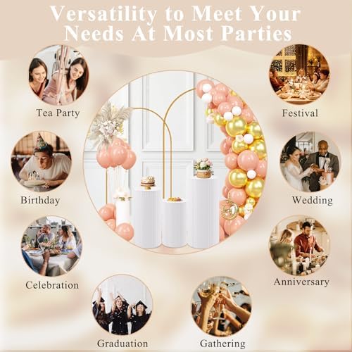 Metal Pleated Cylinder Pedestal Stands for Party, 3 Pieces Heavy Duty Round Cake Pedestal Stand Display Plinth, alternate
