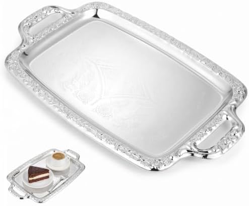 Metal Serving Tray, Silver Large Rectangular Antique Serving Platter, European Retro Style Tray for Cookies