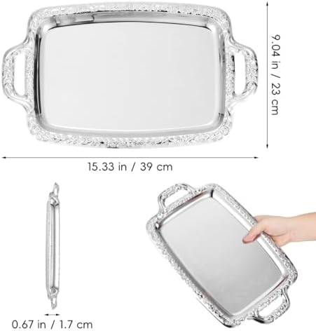 Metal Serving Tray, Silver Large Rectangular Antique Serving Platter, European Retro Style Tray for Cookies, alternate view 3