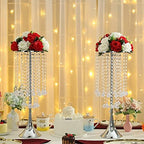 Metal Silver Flower Stands for Centerpieces - 21.88" Tall Wedding Decor Flower Vases, Elegant Floral Crystal, alternate view