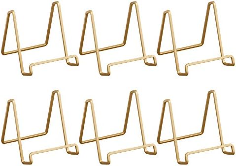. Metal Square Wire Easel, Decorative Plate Holder, Book Display Stand, Set of 6, Gold Color, Medium Sized