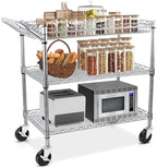 Metal Utility Rolling Cart, 990lbs Capacity 3 Tier Heavy Duty NSF Rolling Chrome Trolley Cart with Wheels & Wire