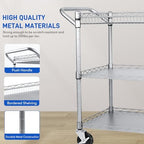 Metal Utility Rolling Cart, 990lbs Capacity 3 Tier Heavy Duty NSF Rolling Chrome Trolley Cart with Wheels & Wire, alternate