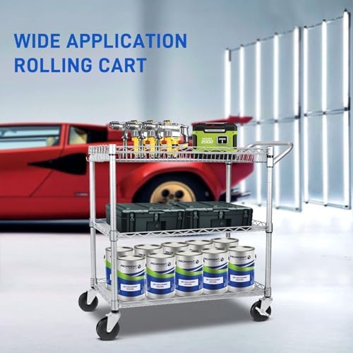 Metal Utility Rolling Cart, 990lbs Capacity 3 Tier Heavy Duty NSF Rolling Chrome Trolley Cart with Wheels & Wire, alternate
