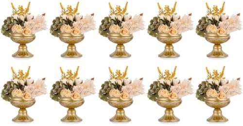 Metal Vases for Table Centerpieces, Gold Compote Pedestal Vase Floral Container Bulk, Brass Mini Footed Bowl