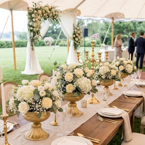 Metal Vases for Table Centerpieces, Gold Compote Pedestal Vase Floral Container Bulk, Brass Mini Footed Bowl, alternate view