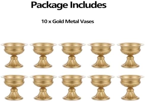 Metal Vases for Table Centerpieces, Gold Compote Pedestal Vase Floral Container Bulk, Brass Mini Footed Bowl, alternate view