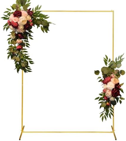 Metal Wedding Arch Backdrop Stand 6.6x5 FT Gold Square Balloon Arch Frame for Wedding, Birthday Party, Baby