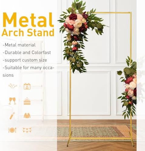 Metal Wedding Arch Backdrop Stand 6.6x5 FT Gold Square Balloon Arch Frame for Wedding, Birthday Party, Baby, alternate view 3