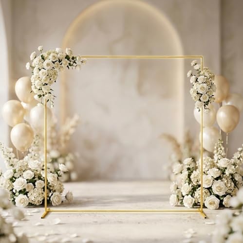 Metal Wedding Arch Backdrop Stand 6.6x5 FT Gold Square Balloon Arch Frame for Wedding, Birthday Party, Baby, alternate view 7