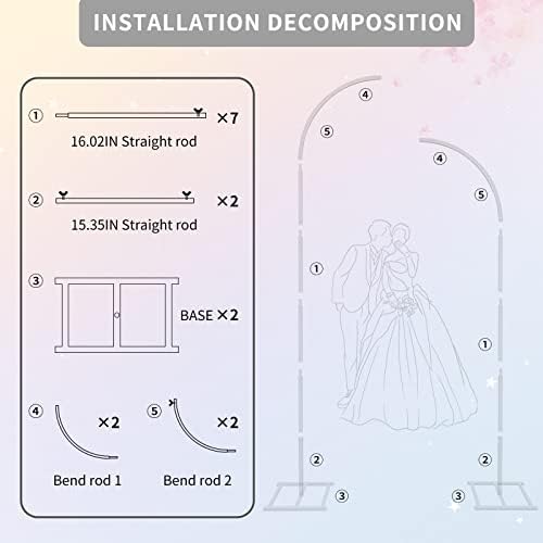 Metal Wedding Arch Stand, Set of 2 Gold Curved Top Arch Backdrop Stand Wedding Arches for Ceremony Birthday, alternate view 3