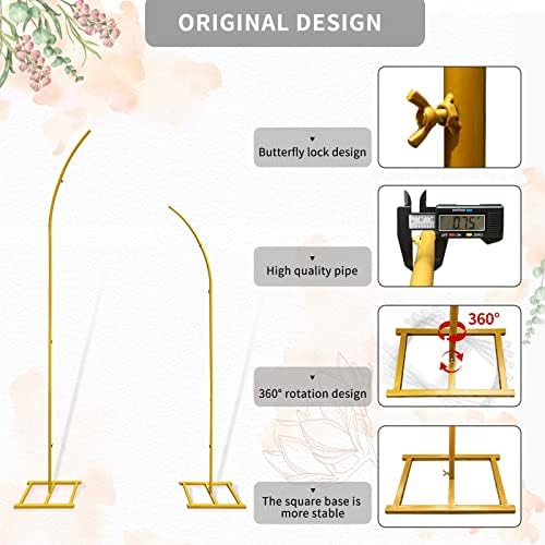 Metal Wedding Arch Stand, Set of 2 Gold Curved Top Arch Backdrop Stand Wedding Arches for Ceremony Birthday, alternate view 4