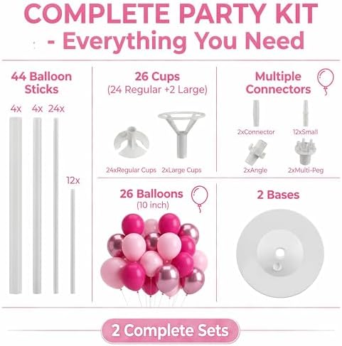 Metallic Chrome Pink Balloon Tower Stand Sticks with Water Base&Pole For Party Decor in 2 Count (Pack of 1) in, alternate