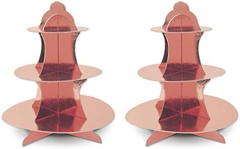 Metallic Cupcake Stands 2 Piece Birthday Party Supplies Wedding Anniversary Tableware Centerpiece in Rose Gold