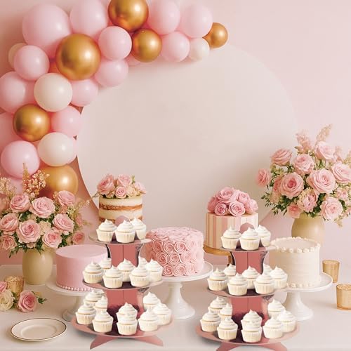 Metallic Cupcake Stands 2 Piece Birthday Party Supplies Wedding Anniversary Tableware Centerpiece in Rose Gold, alternate