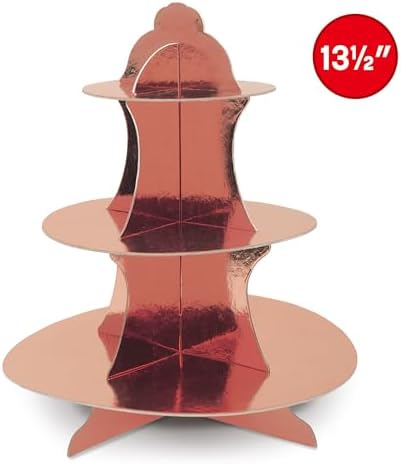 Metallic Cupcake Stands 2 Piece Birthday Party Supplies Wedding Anniversary Tableware Centerpiece in Rose Gold, alternate