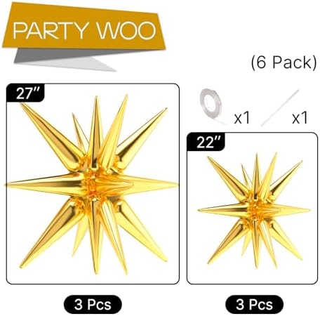 Metallic Gold Star Spike Foil Helium Mylar Balloons 6pcs in 6 PCS - 27&22 Inch in Gold, alternate view 3