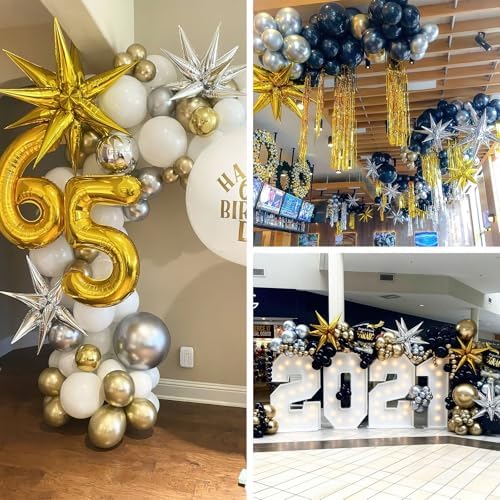 Metallic Gold Star Spike Foil Helium Mylar Balloons 6pcs in 6 PCS - 27&22 Inch in Gold, alternate view 5