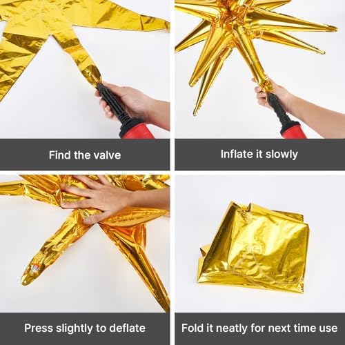 Metallic Gold Star Spike Foil Helium Mylar Balloons 6pcs in 6 PCS - 27&22 Inch in Gold, alternate view 6