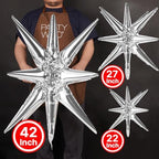 Metallic Silver Star Spike Balloons 10pcs Explosion Foil Balloons in 10 PCS - 42&27&22 Inch in Silver, alternate view 2