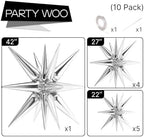 Metallic Silver Star Spike Balloons 10pcs Explosion Foil Balloons in 10 PCS - 42&27&22 Inch in Silver, alternate view 3