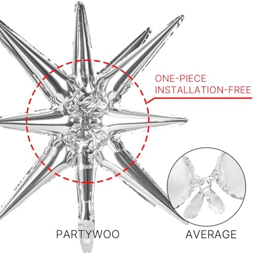 Metallic Silver Star Spike Balloons 10pcs Explosion Foil Balloons in 10 PCS - 42&27&22 Inch in Silver, alternate view 4