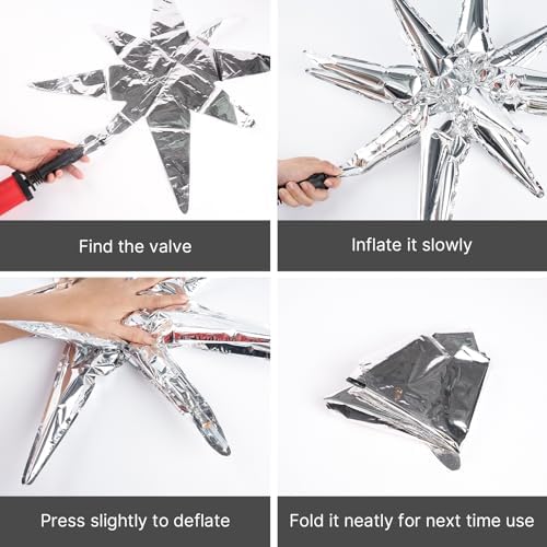 Metallic Silver Star Spike Balloons 10pcs Explosion Foil Balloons in 10 PCS - 42&27&22 Inch in Silver, alternate view 6