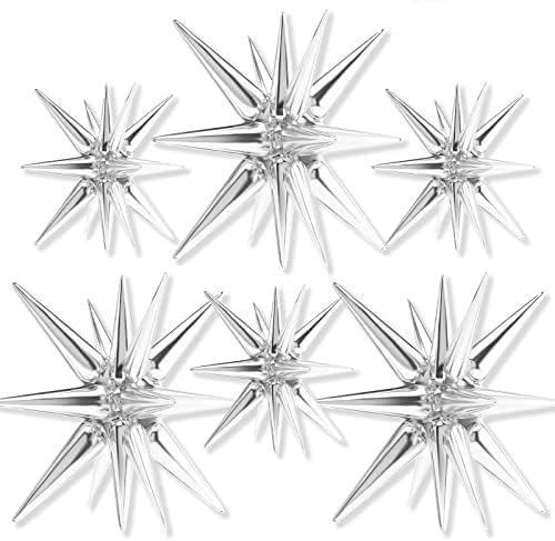 Metallic Silver Star Spike Foil Helium Balloons 6pcs in 6 PCS - 27&22 Inch in Silver