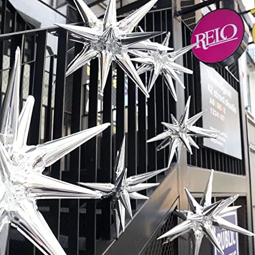 Metallic Silver Star Spike Foil Helium Balloons 6pcs in 6 PCS - 27&22 Inch in Silver, alternate view 2