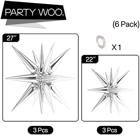 Metallic Silver Star Spike Foil Helium Balloons 6pcs in 6 PCS - 27&22 Inch in Silver, alternate view 3