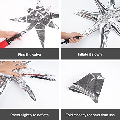 Metallic Silver Star Spike Foil Helium Balloons 6pcs in 6 PCS - 27&22 Inch in Silver, alternate view 6