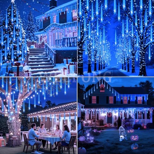 Meteor Shower Lights Outdoor Christmas Lights UL Certified Falling Rain Drop Snowfall Icicle Cascading String, alternate view