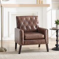 Mid Century Modern Accent Chair, Dark Brown Faux Leather Office Chair for Reception - Tufted Leather Club Chair