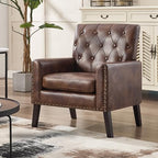 Mid Century Modern Accent Chair, Dark Brown Faux Leather Office Chair for Reception - Tufted Leather Club Chair, alternate