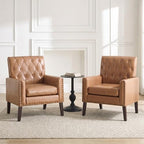 Mid Century Modern Accent Chair Set of 2, Light Brown Faux Leather Office Chair for Reception - Tufted Leather