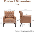 Mid Century Modern Accent Chair Set of 2, Light Brown Faux Leather Office Chair for Reception - Tufted Leather, alternate