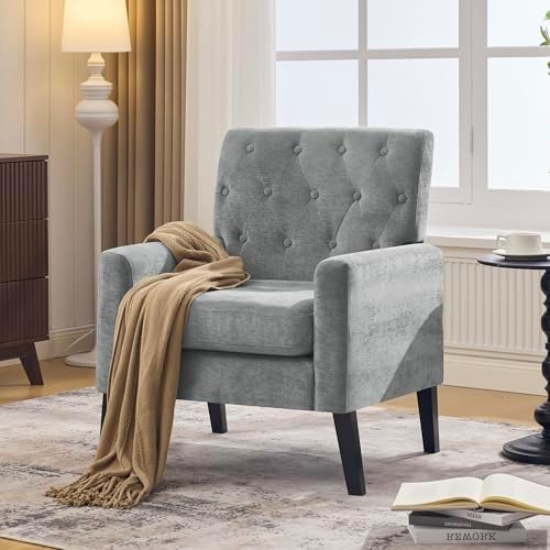Mid Century Modern Accent Chairs, Grey Chenille Office Chair for Reception - Tufted Upholstered Club Chair for, alternate