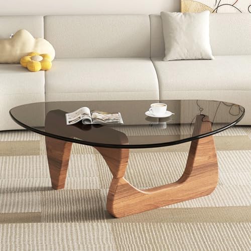 Mid Century Modern Glass Coffee Table, Coffee Table for Living Room, Brown Glass Coffee Tables, Suitable for
