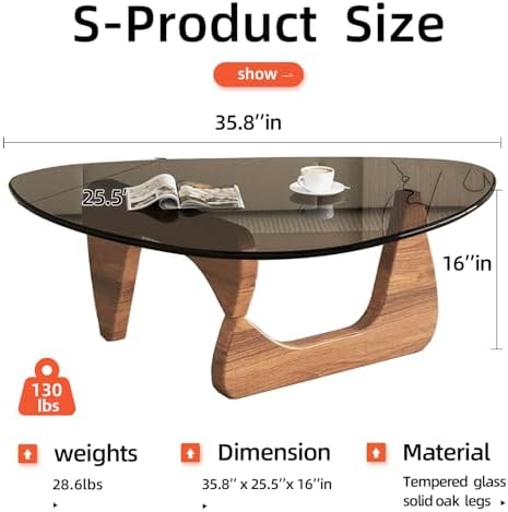Mid Century Modern Glass Coffee Table, Coffee Table for Living Room, Brown Glass Coffee Tables, Suitable for, alternate view