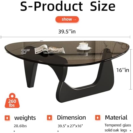 Mid Century Modern Glass Coffee Table, Coffee Table for Living Room, Triangle Coffee Tables, Suitable for, alternate view 2