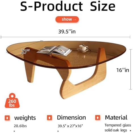Mid Century Modern Glass Coffee Table, Coffee Table for Living Room, Triangle Coffee Tables, Suitable for, alternate view 2