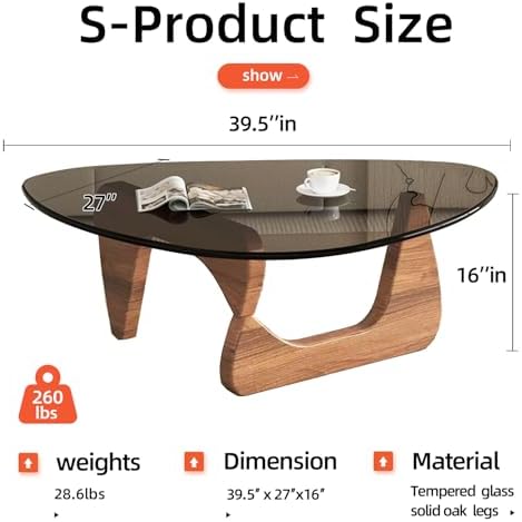 Mid Century Modern Glass Coffee Table, Coffee Table for Living Room, Triangle Coffee Tables, Suitable for, alternate view 2
